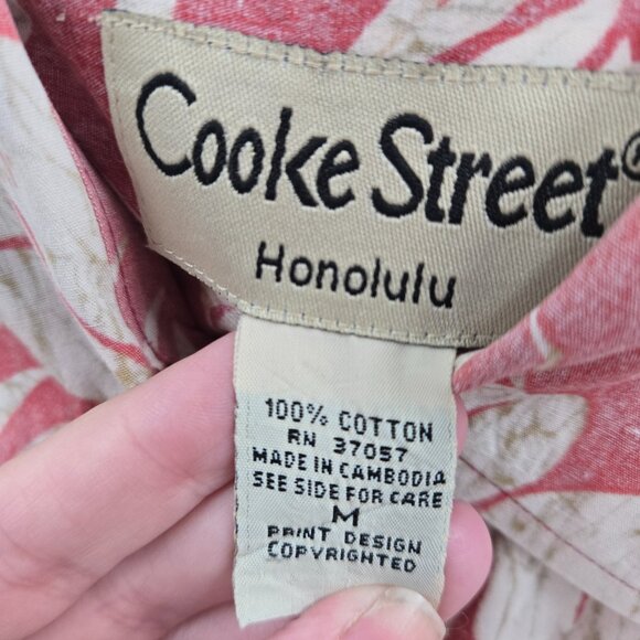 Cooke Street Honolulu Red Aloha Button Down Shirt Pocket 100% Cotton Size Medium - Picture 7 of 8